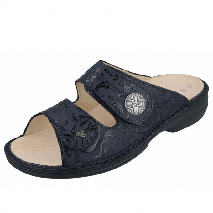 Finn Comfort Damen Sansibar Pantoletten in Blue Arabesque Finn Comfort Damen Sansibar Pantoletten in Blue Arabesque