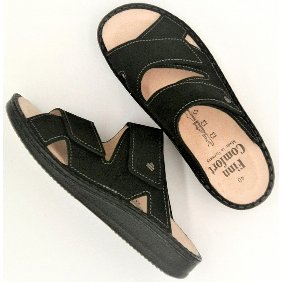 Finn Comfort Herren Danzig-S Nubuk Pantolette in schwarz